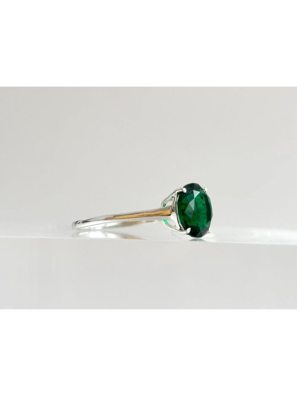 Green Tourmaline Round Cut Solitaire Sterling Silver 925 Vintage Ring - sz 10 - Picture 14 of 15
